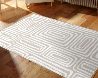 Neutral Geometric Area Rug, Modern Minimalist Beige Carpet, Abstract Living Room Home Decor