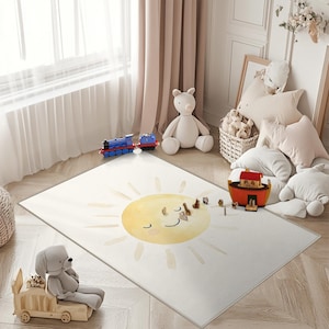 Alfombra infantil Sol Sonriente, alfombra de juegos suave, alfombra minimalista para habitación infantil.