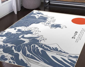 Tappeto blu giapponese ispirato al Wabi-Sabi - Rivestimento artistico per pavimenti per un arredamento Zen