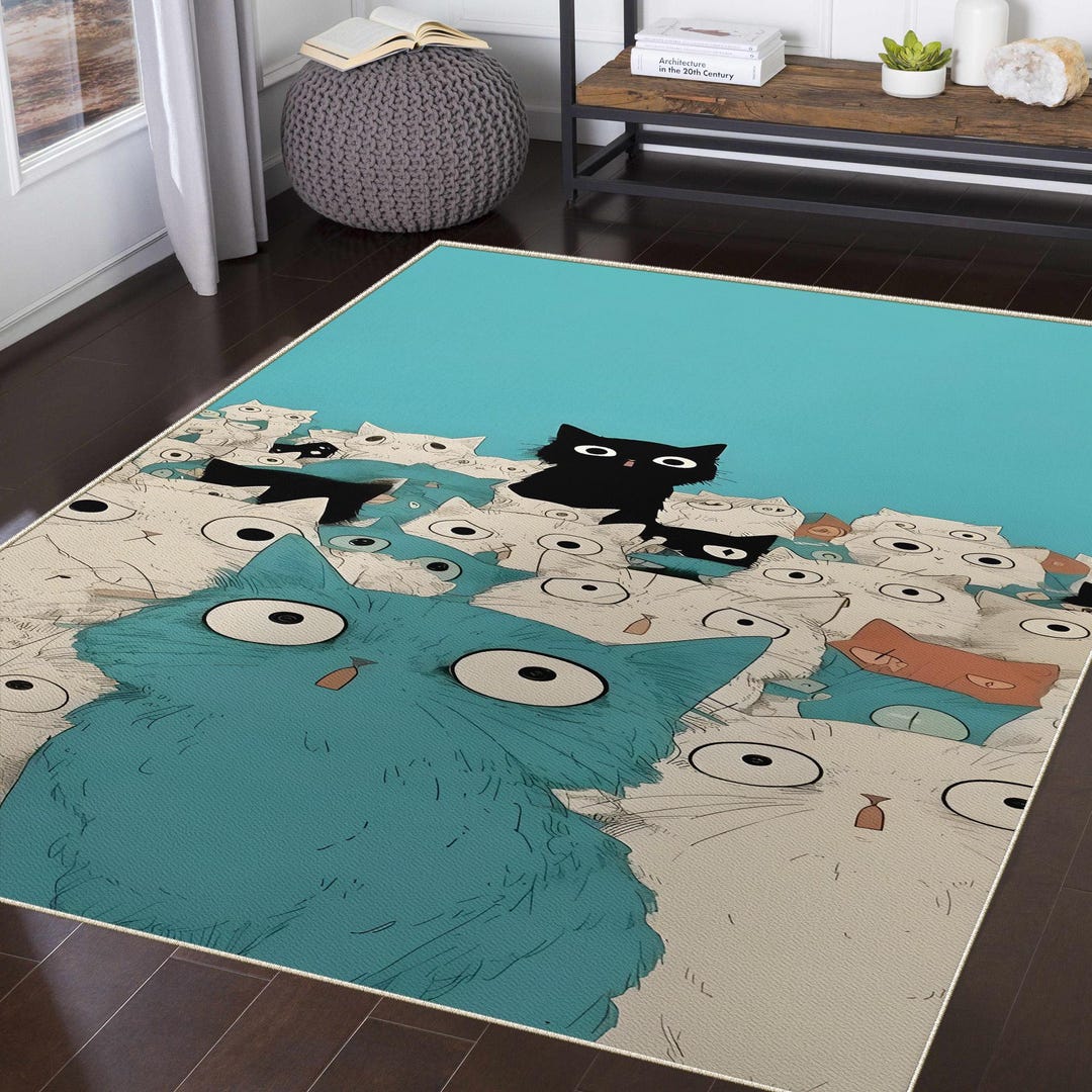 Cutest Cartoon Cats Digital Print Rug, Washable Rug, Modern Rug, Geek ...