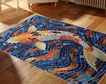 Stained Glass Koi Fish Area Rug, Artistic Home Decor