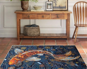Stained Glass Koi Fish Area Rug, Modern Home Decor