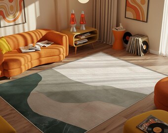 Sage Green Abstract Area Rug, Polyester Microfiber, Non-Slip