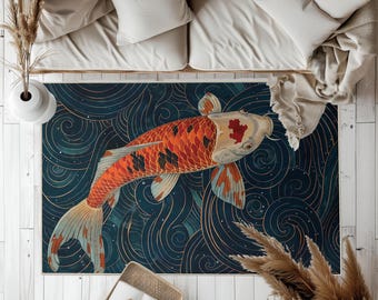 Koi Fish Stained Glass Style Area Rug