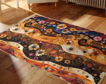 Op Gustav Klimt geïnspireerd bloementapijt, art-decotapijt