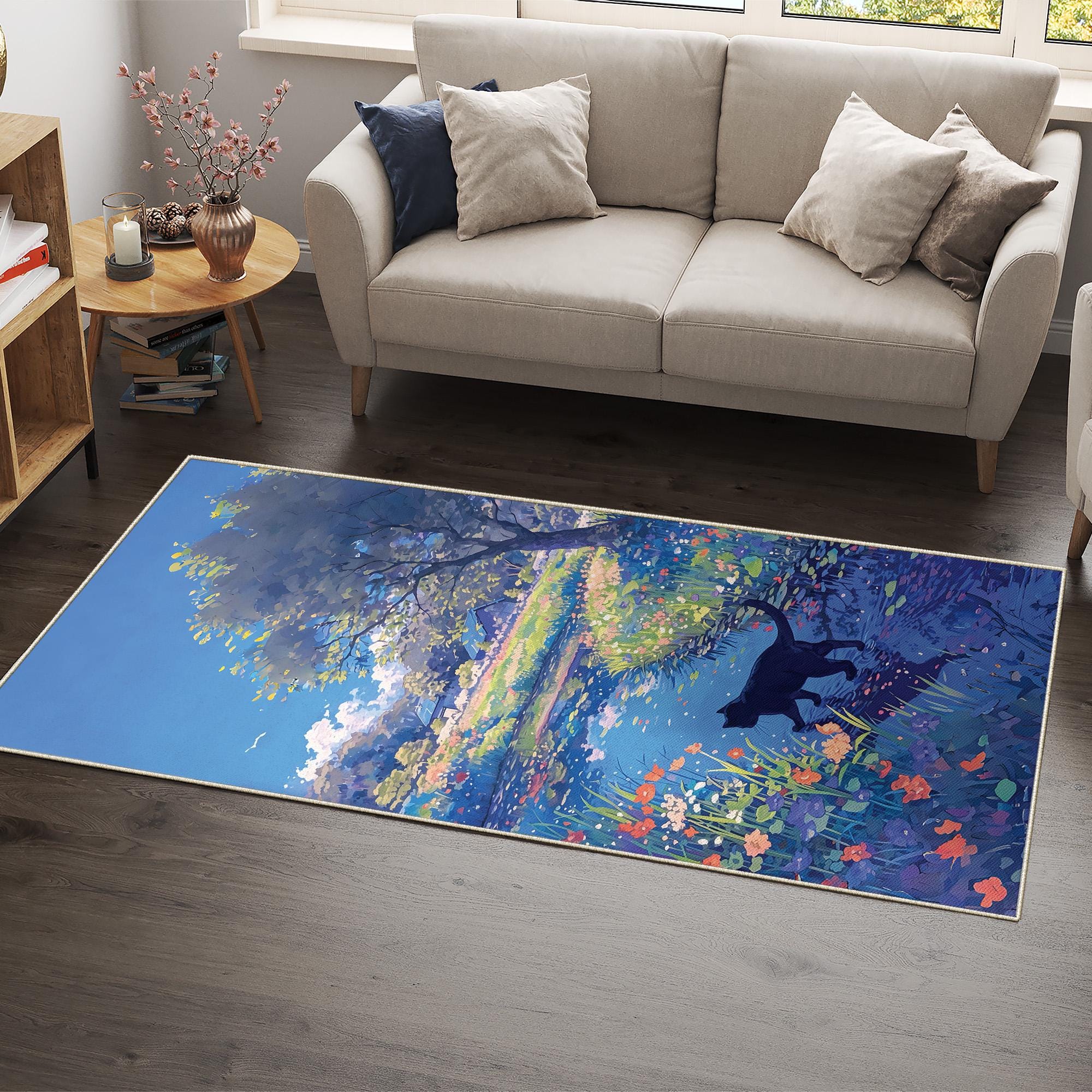 Digital Print Rug Designs Ghibli Inspired Backgrounds Cat Digital Print Rug, Washable Rug, Rugs ...