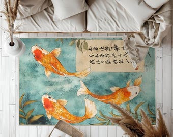 Tappeto Koi Fish ispirato allo Zen: morbido tappetino giapponese Wabi-Sabi con motivi tradizionali