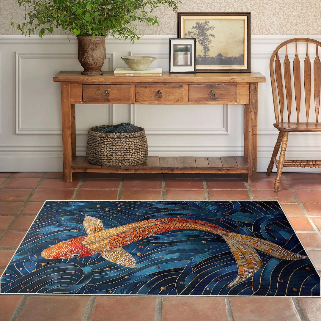Stained Glass Koi Fish Rug, Koi Fish Rug, Elegant Home Decor, Rugs for ...