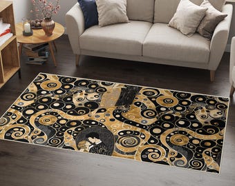 Vloerkleed geïnspireerd op Gustav Klimt, wasbaar boho-tapijt