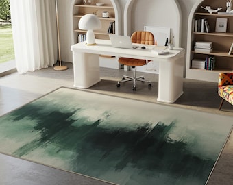 Abstract Sage Green Area Rug, Non-Slip Polyester Carpet