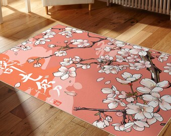 Elegante tappeto con fiori di ciliegio: moderno tappeto ispirato al Wabi-Sabi giapponese per un arredamento accogliente