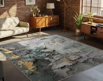 Sage Green Abstract Area Rug, Modern Home Decor