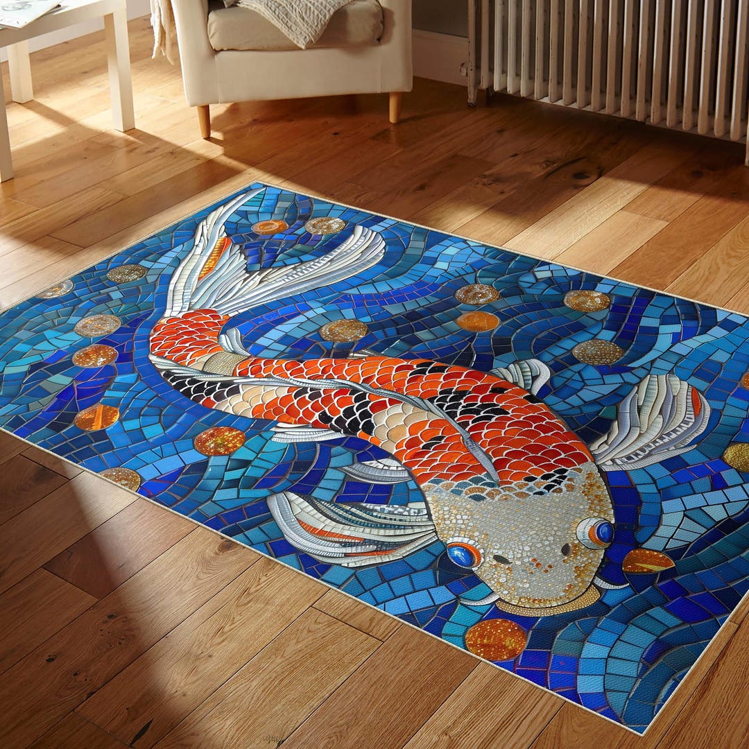 Rugs for Living Room, Koi Fish Rug, Stained Glass Koi Fish, Area Rug ...