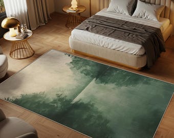 Sage Green Abstract Area Rug, Maximalist Home Decor