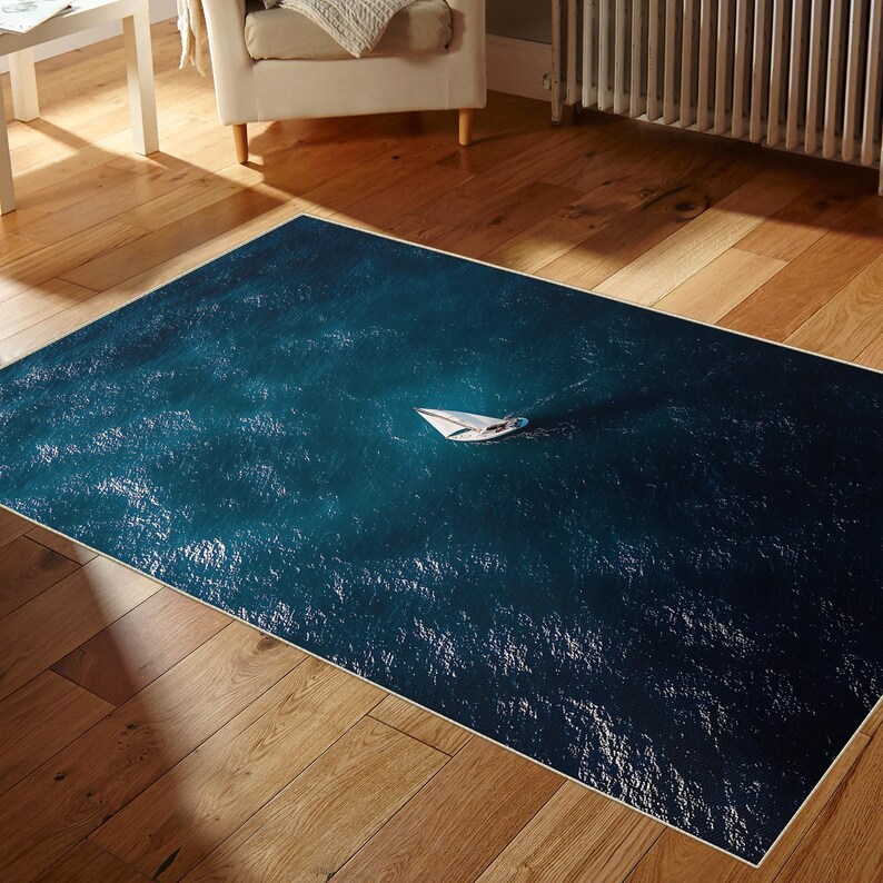 Ocean Boat Print Rug, Washable Bohemian Entryway Rug - Etsy