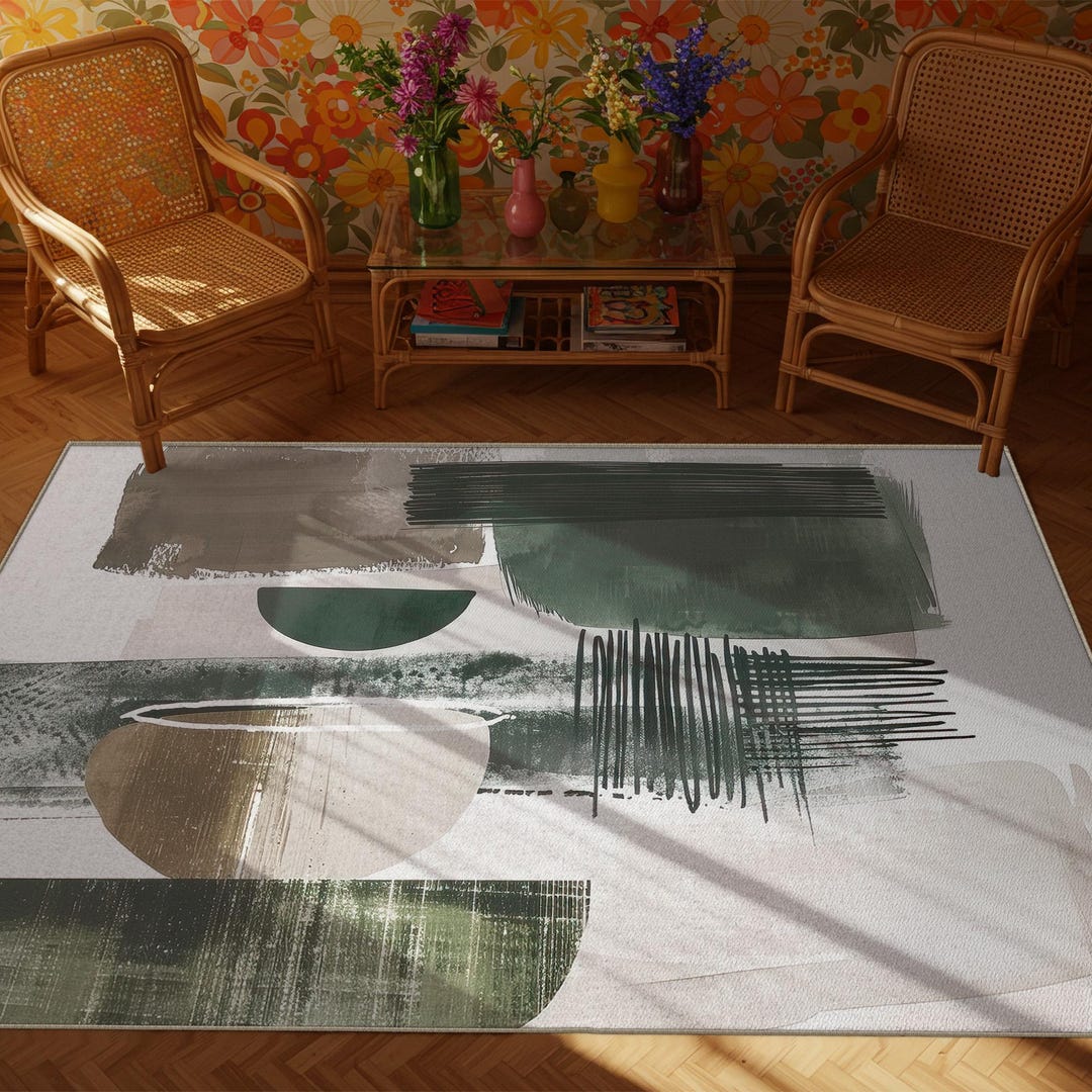 Sage Green Maximalist Rug, Maximalist Olive Green Area Rug, Stylish ...