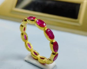 Art Deco Ruby Eternity Band, 925 Sterling Silver Stacking Ring