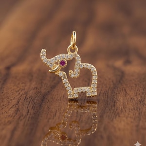 Colgante de elefante con diamantes, ojos con detalles de rubí, dije de plata de ley 925, joyería de vida silvestre