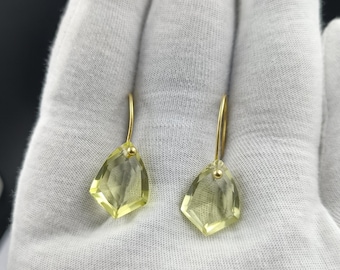 14K Gold Lemon Quartz Earrings: Kite Shape, November Birthstone