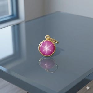 Vintage Pink Lindy Star Sapphire Charm: Sterling Silver6 Ryas Gem Round Cut Tiny Pendant