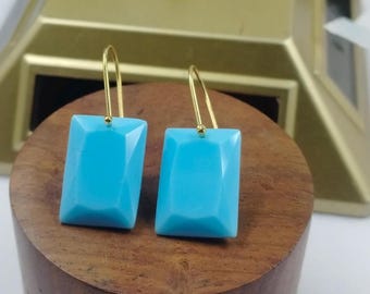 Baguette Turquoise 14K Gold Dangle Earrings, Minimalist