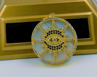 Evil Eye Saphir Charm, MOP Diamant 925 Sterling Silber Anhänger