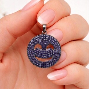 Smiley Face Sapphire Pendant, 925 Sterling Silver Charm Pendant, Handmade Jewelry