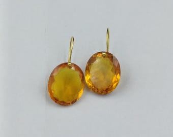 Boucles D'oreilles Anciennes Plaqué Or Avec Cristal Citrine Madeira - Occasion, Style Pendantes