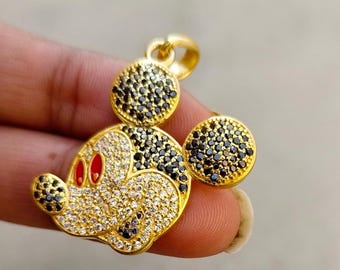 Sterling Silver Mickey Mouse Diamond & Black Spinel Pendant