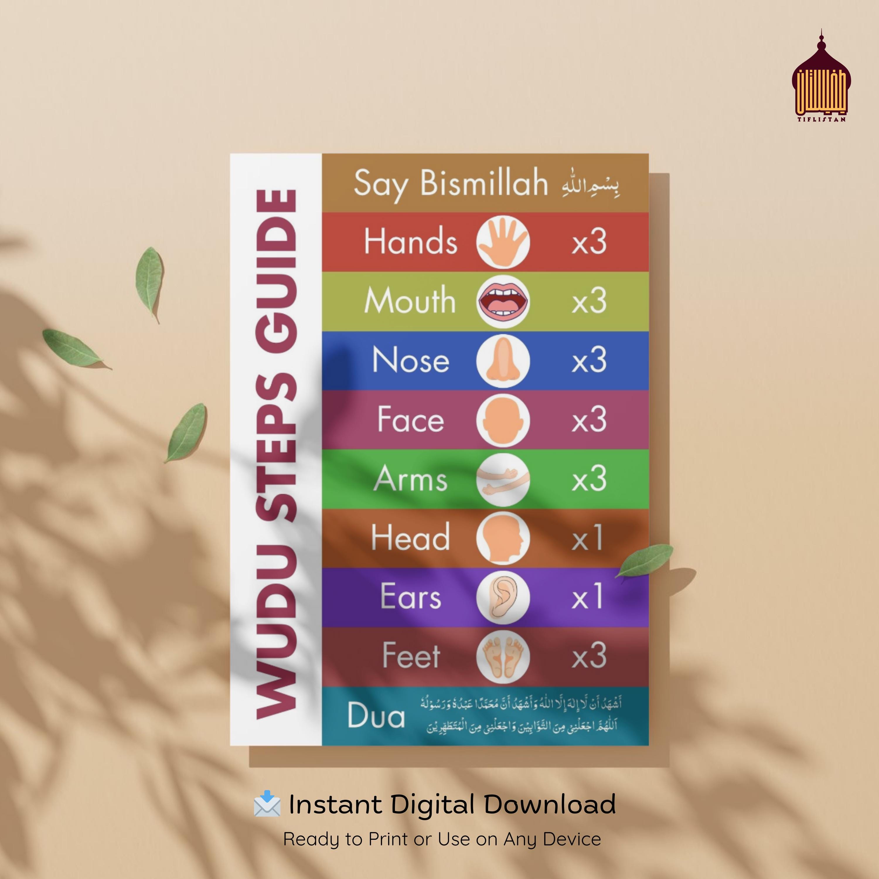 Wudu Steps Guide Printable for Kids – Islamic Learning Chart (digital ...
