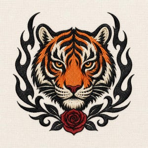 Tribal Tiger Rose Maskinbroderifil, Vilda Djur Design (Digital Nedladdning)