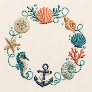 File per ricamo a macchina di una ghirlanda di conchiglie, design costiero da spiaggia (download digitale)
