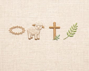 Christian Embroidery Designs, Lamb Cross Crown Thorns (Digital Files)