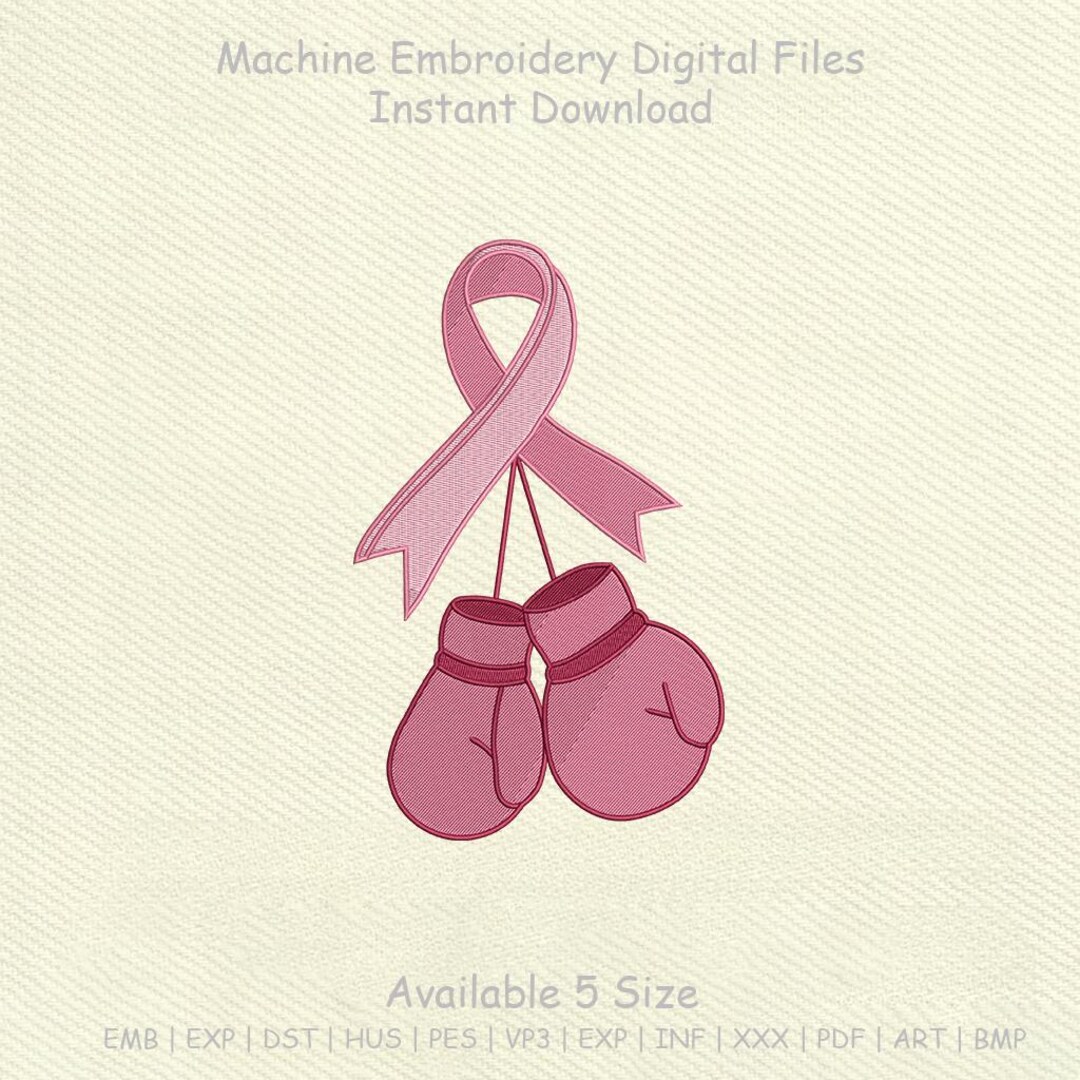 Pink Ribbon Boxing Gloves Embroidery Design | Breast Cancer Awareness ...