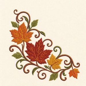 Autumn Maple Leaves Embroidery Design, Swirling Fall Vine Botanical Machine Embroidery File (Digital Download)