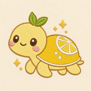 Cute Lemon Turtle Embroidery Design, Kawaii Citrus Turtle Applique, Whimsical Animal Machine Embroidery File (Digital Download)