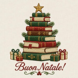 Christmas Book Stack Embroidery Design, Holiday Books, Book Lover, Buon Natale, Winter Machine Embroidery (Digital Download)