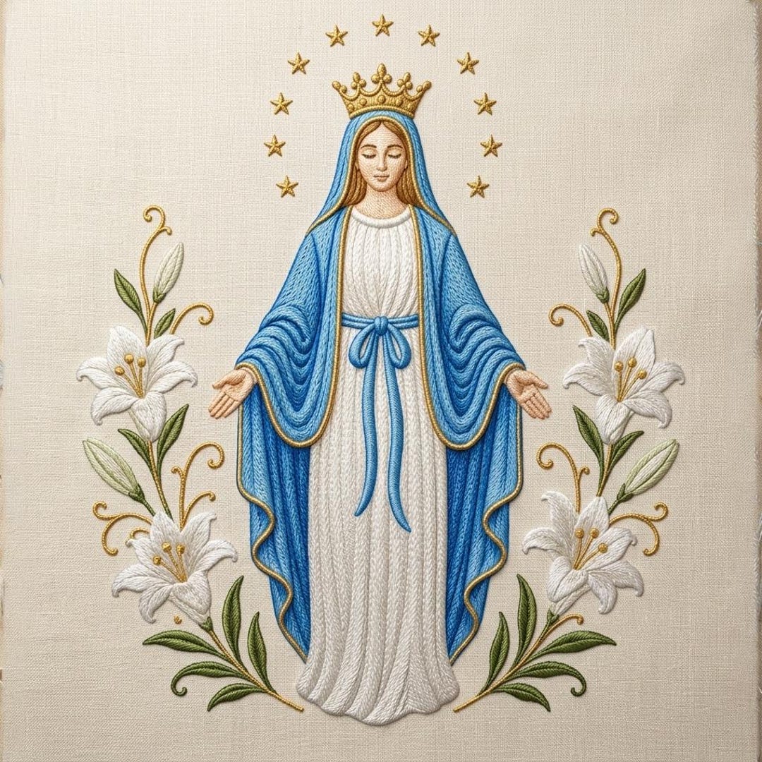 Virgin Mary Floral Embroidery Design, Catholic Machine Embroidery File ...