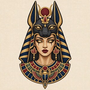 Ancient Egyptian Cat Goddess Embroidery File, Mythic Portrait (Digital Download)