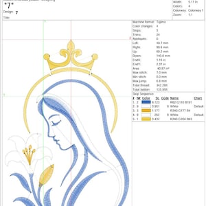 Ricamo della Vergine Maria con il Giglio - Decorazione religiosa cattolica (Download digitale) immagine 3