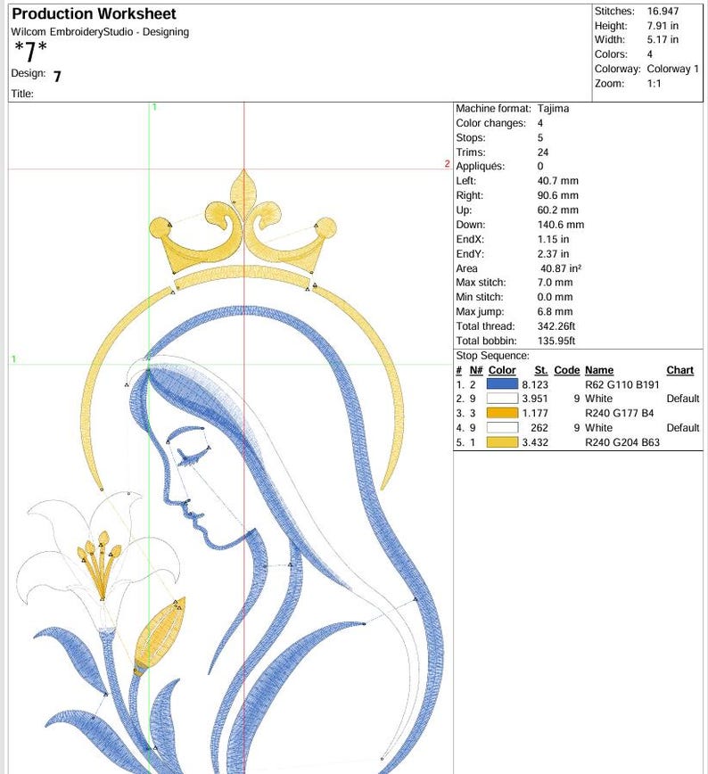 Ricamo della Vergine Maria con il Giglio - Decorazione religiosa cattolica (Download digitale) immagine 3