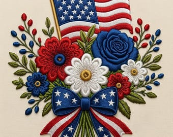 USA Flagge USA Stickmuster, USA Flagge gestickt mit Schleife (Stickdatei)