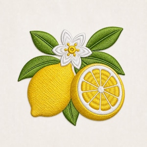 Disegno per ricamo a macchina con motivo di fiori di limone, decorazione per la cucina con agrumi (download digitale)