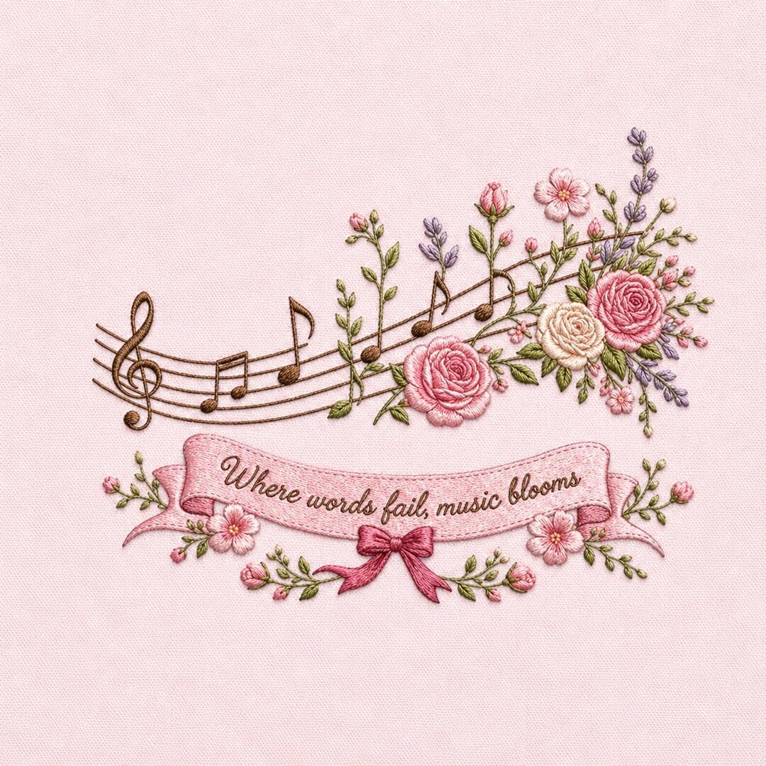 Floral Music Notes Embroidery Design, Musical Flowers Machine Pattern ...