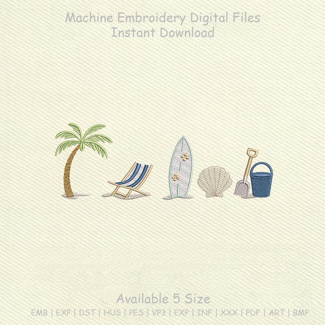 Beach Summer Embroidery Design Set, Coastal Icons (digital Download) - Etsy