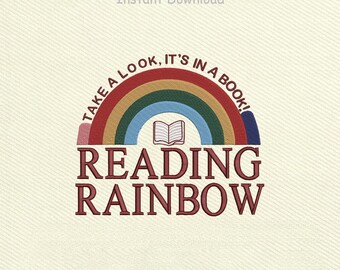 Regenbogen lesen Stickdatei, Buchliebhaber Stickdatei (Digitale Datei)