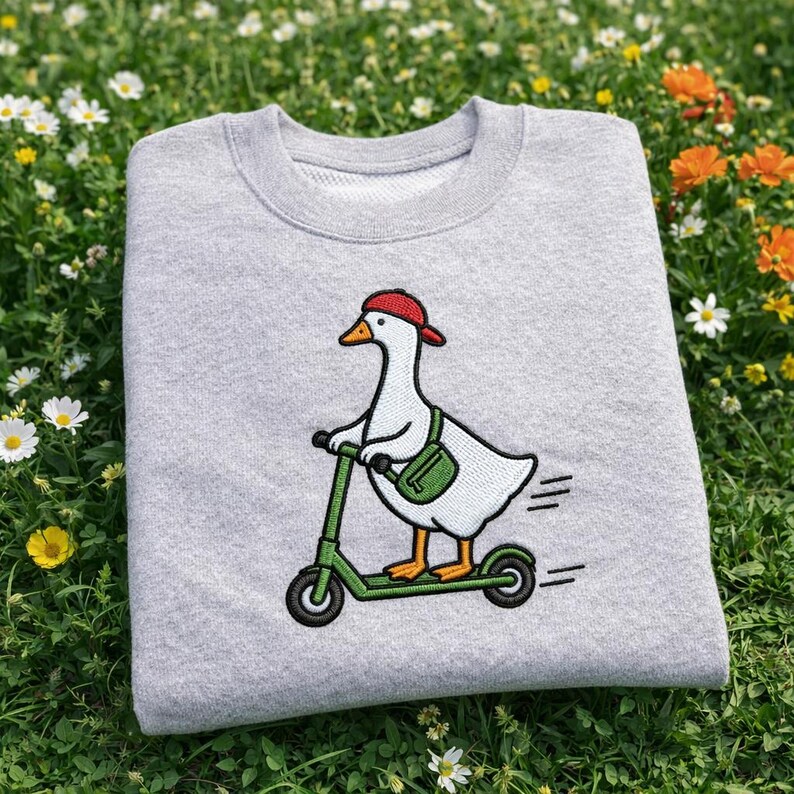 Embroidery Design: Duck Riding Scooter, Goose With Cap, Street Style ...
