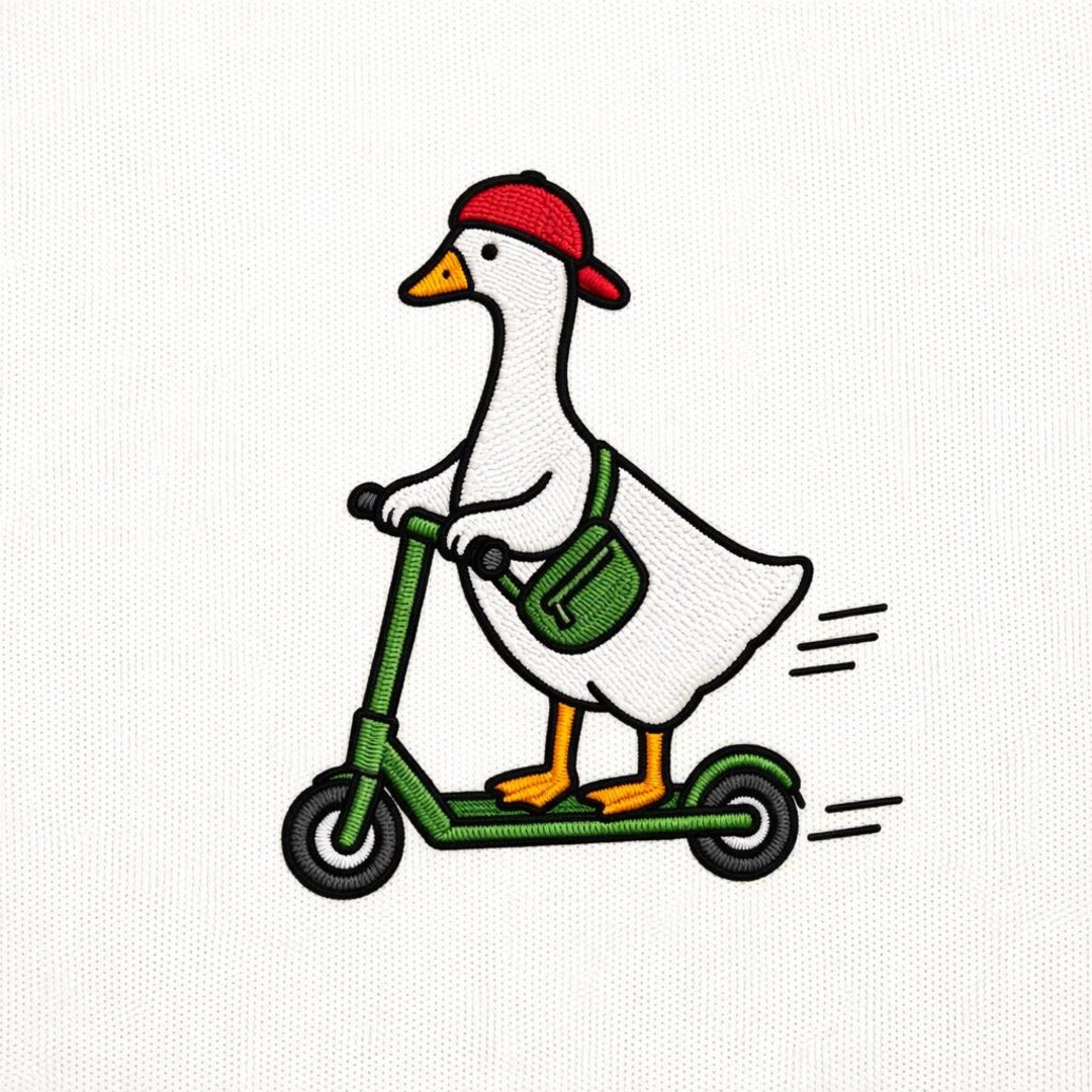 Embroidery Design: Duck Riding Scooter, Goose With Cap, Street Style ...