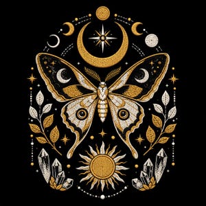 Mystic Luna Moth Embroidery Design, Celestial Moon Phase Machine Embroidery File (Digital Download)