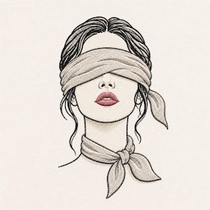 Blindfold Woman Machine Embroidery File, Minimal Female Portrait Embroidery Design, Digital Download